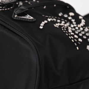 Very Good Condition PRADA Nylon Bag Hand Bag Rhinestone Triangle Logo Black Used 4a003519