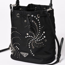 Load image into Gallery viewer, 極美品 PRADA プラダ Nylon Bag ナイロンバッグ Hand Bag ハンドバッグ ラインストーン トライアングルロゴ ブラック 中古 4a003519