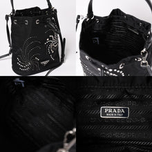 Load image into Gallery viewer, 極美品 PRADA プラダ Nylon Bag ナイロンバッグ Hand Bag ハンドバッグ ラインストーン トライアングルロゴ ブラック 中古 4a003519