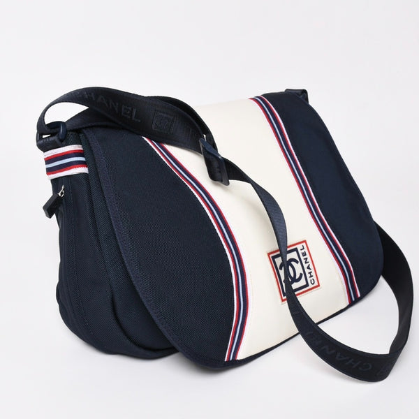 Very Good Condition CHANEL CHANEL Sports Line Shoulder Bag A31243 10th Series Coco Mark Navy Ivory Silver Hardware Used 4a003492