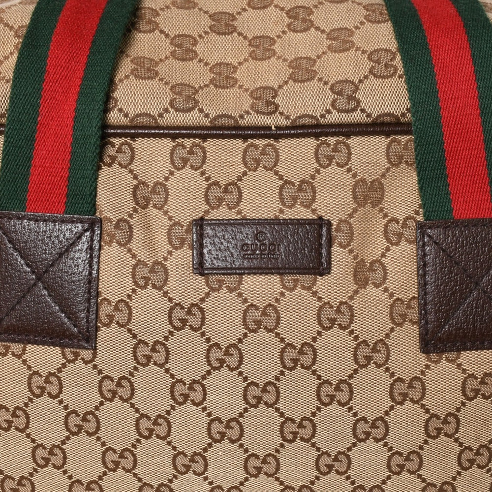 極美品 GUCCI グッチ GGキャンバス シェリーライン ボストンバッグ トートバッグ 146310 レザー ブラウン 中古 4a003528