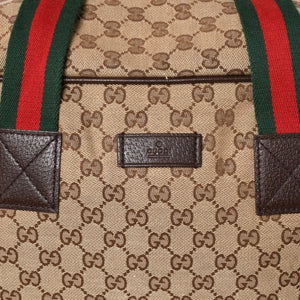 極美品 GUCCI グッチ GGキャンバス シェリーライン ボストンバッグ トートバッグ 146310 レザー ブラウン 中古 4a003528