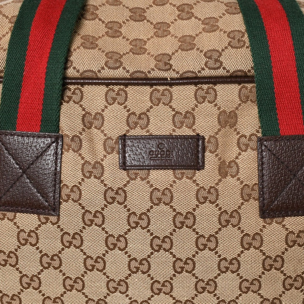 極美品 GUCCI グッチ GGキャンバス シェリーライン ボストンバッグ トートバッグ 146310 レザー ブラウン 中古 4a003528