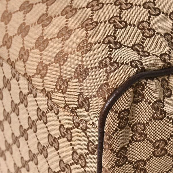 極美品 GUCCI グッチ GGキャンバス シェリーライン ボストンバッグ トートバッグ 146310 レザー ブラウン 中古 4a003528