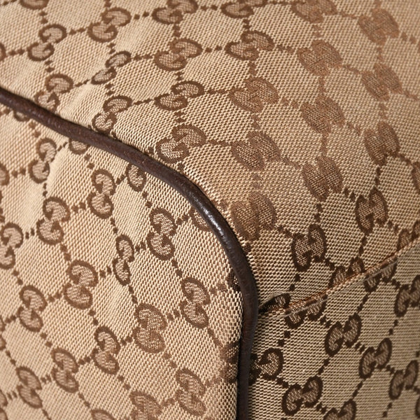 極美品 GUCCI グッチ GGキャンバス シェリーライン ボストンバッグ トートバッグ 146310 レザー ブラウン 中古 4a003528