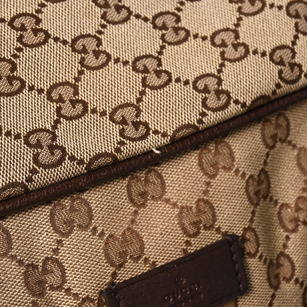 極美品 GUCCI グッチ GGキャンバス シェリーライン ボストンバッグ トートバッグ 146310 レザー ブラウン 中古 4a003528