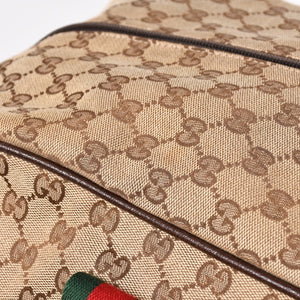 極美品 GUCCI グッチ GGキャンバス シェリーライン ボストンバッグ トートバッグ 146310 レザー ブラウン 中古 4a003528