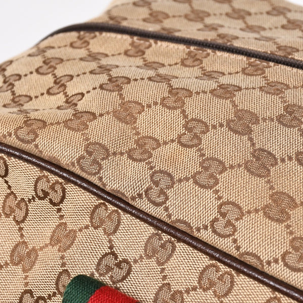 極美品 GUCCI グッチ GGキャンバス シェリーライン ボストンバッグ トートバッグ 146310 レザー ブラウン 中古 4a003528