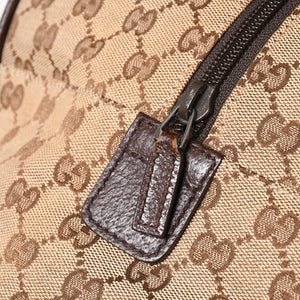 極美品 GUCCI グッチ GGキャンバス シェリーライン ボストンバッグ トートバッグ 146310 レザー ブラウン 中古 4a003528