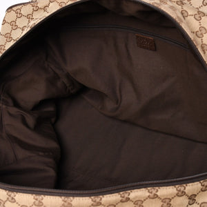 極美品 GUCCI グッチ GGキャンバス シェリーライン ボストンバッグ トートバッグ 146310 レザー ブラウン 中古 4a003528