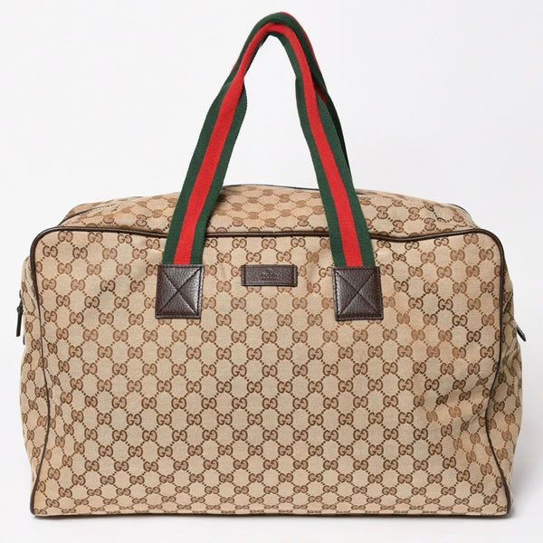 極美品 GUCCI グッチ GGキャンバス シェリーライン ボストンバッグ トートバッグ 146310 レザー ブラウン 中古 4a003528