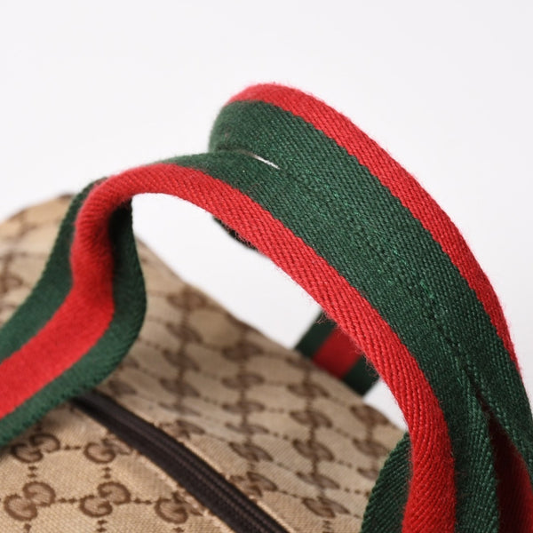極美品 GUCCI グッチ GGキャンバス シェリーライン ボストンバッグ トートバッグ 146310 レザー ブラウン 中古 4a003528