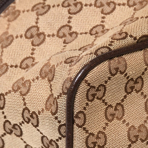 極美品 GUCCI グッチ GGキャンバス シェリーライン ボストンバッグ トートバッグ 146310 レザー ブラウン 中古 4a003528
