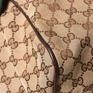極美品 GUCCI グッチ GGキャンバス シェリーライン ボストンバッグ トートバッグ 146310 レザー ブラウン 中古 4a003528