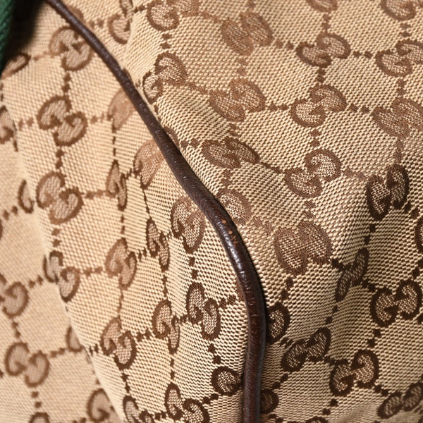 極美品 GUCCI グッチ GGキャンバス シェリーライン ボストンバッグ トートバッグ 146310 レザー ブラウン 中古 4a003528