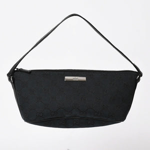 Very good condition GUCCI Hand Bag 039・1103 Black GG canvas Silver metal fittings Used 4a003699