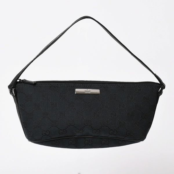 Very good condition GUCCI Hand Bag 039・1103 Black GG canvas Silver metal fittings Used 4a003699