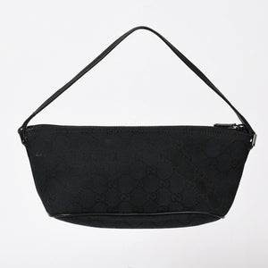 Very good condition GUCCI Hand Bag 039・1103 Black GG canvas Silver metal fittings Used 4a003699