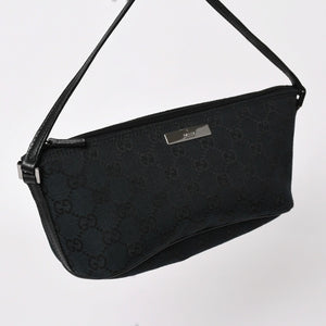Very good condition GUCCI Hand Bag 039・1103 Black GG canvas Silver metal fittings Used 4a003699