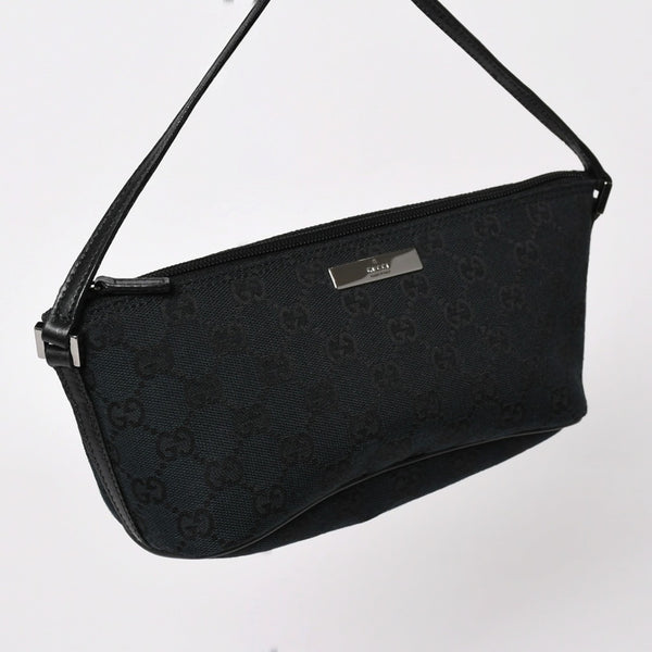 Very good condition GUCCI Hand Bag 039・1103 Black GG canvas Silver metal fittings Used 4a003699