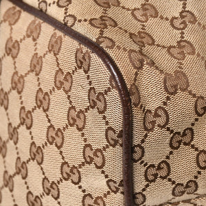極美品 GUCCI グッチ GGキャンバス シェリーライン ボストンバッグ トートバッグ 146310 レザー ブラウン 中古 4a003528