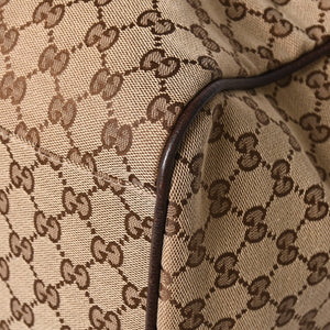 極美品 GUCCI グッチ GGキャンバス シェリーライン ボストンバッグ トートバッグ 146310 レザー ブラウン 中古 4a003528