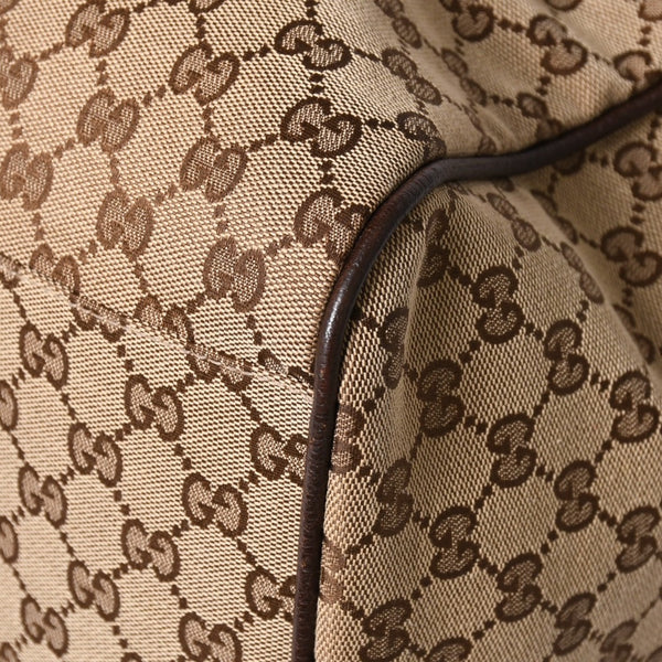 極美品 GUCCI グッチ GGキャンバス シェリーライン ボストンバッグ トートバッグ 146310 レザー ブラウン 中古 4a003528