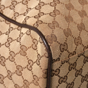 極美品 GUCCI グッチ GGキャンバス シェリーライン ボストンバッグ トートバッグ 146310 レザー ブラウン 中古 4a003528