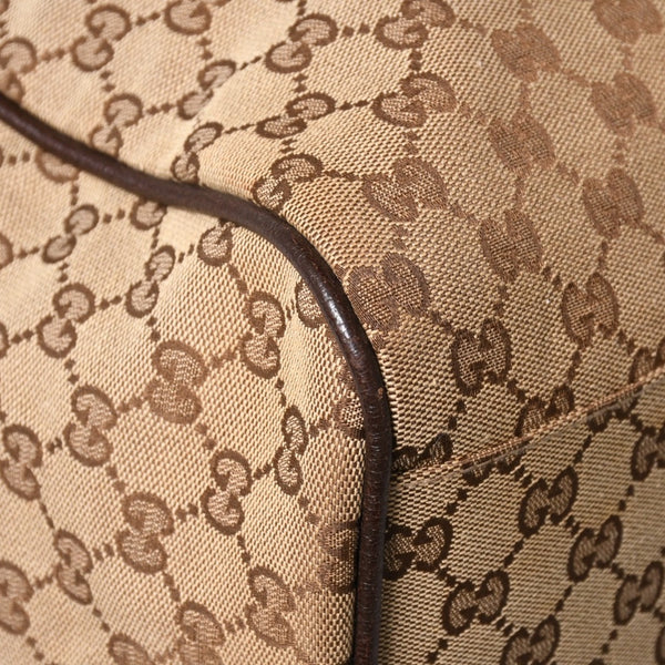 極美品 GUCCI グッチ GGキャンバス シェリーライン ボストンバッグ トートバッグ 146310 レザー ブラウン 中古 4a003528
