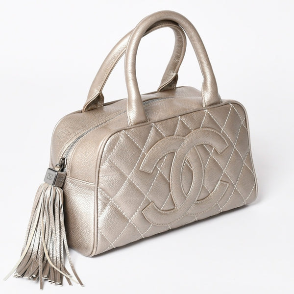 CHANEL Chanel Matelasse Cocomark Mini Boston Bag No. 9 Handbag Caviar Skin Quilted Bronze Style Gold Silver Hardware Good Condition Used 4a003711