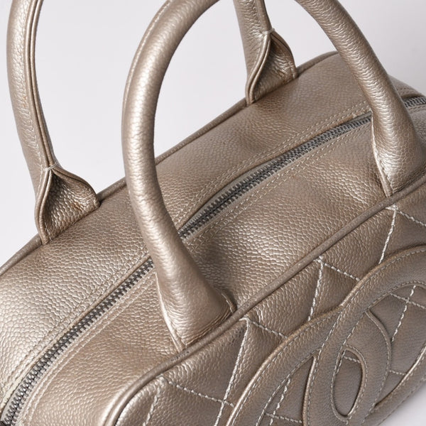 CHANEL Chanel Matelasse Cocomark Mini Boston Bag No. 9 Handbag Caviar Skin Quilted Bronze Style Gold Silver Hardware Good Condition Used 4a003711