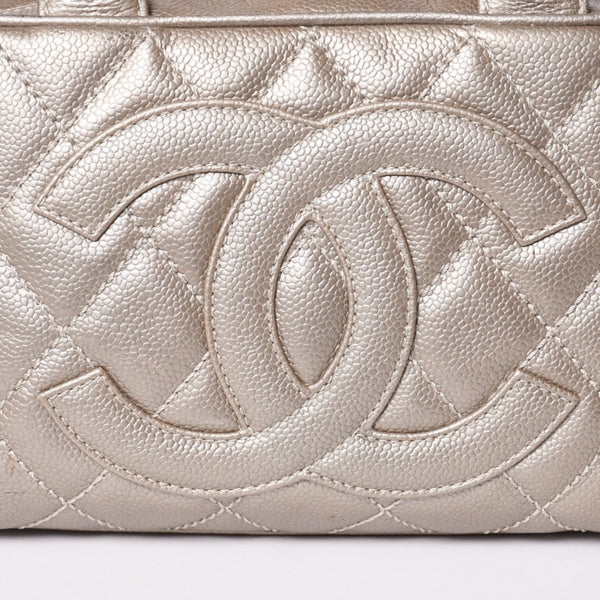 CHANEL Chanel Matelasse Cocomark Mini Boston Bag No. 9 Handbag Caviar Skin Quilted Bronze Style Gold Silver Hardware Good Condition Used 4a003711