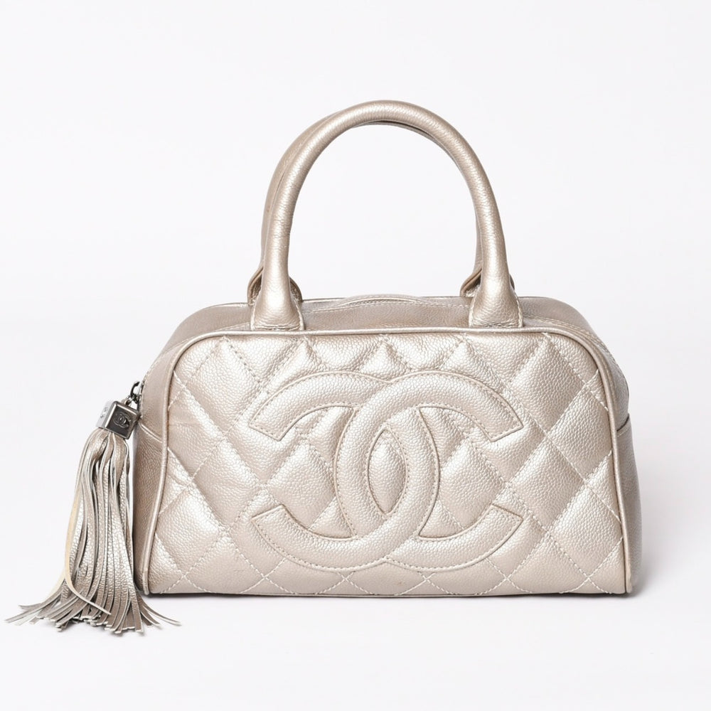 CHANEL Chanel Matelasse Cocomark Mini Boston Bag No. 9 Handbag Caviar Skin Quilted Bronze Style Gold Silver Hardware Good Condition Used 4a003711