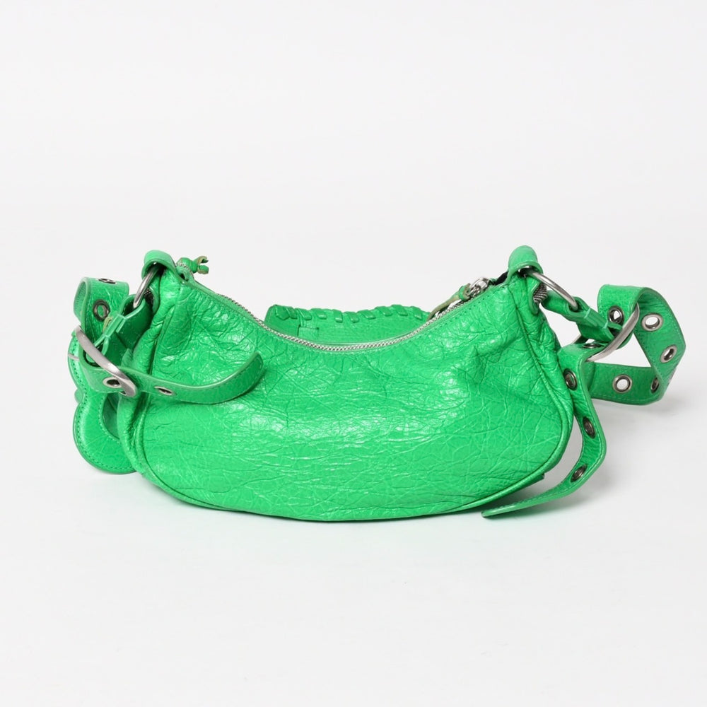 極美品 BALENCIAGA バレンシアガ ショルダーバッグ 671309 ル カゴールXS グリーン レザー アンティークシルバー金具 中古 4a003537