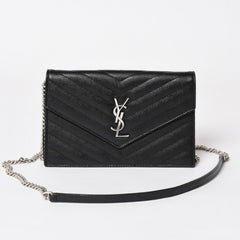 Very Good Condition SAINT LAURENT Cassandra Cassandra Leather Chain Wallet Chain Wallet Caviar Skin YBL393953・0418 Used 4a003538