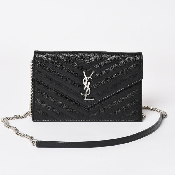 Very Good Condition SAINT LAURENT Cassandra Cassandra Leather Chain Wallet Chain Wallet Caviar Skin YBL393953・0418 Used 4a003538