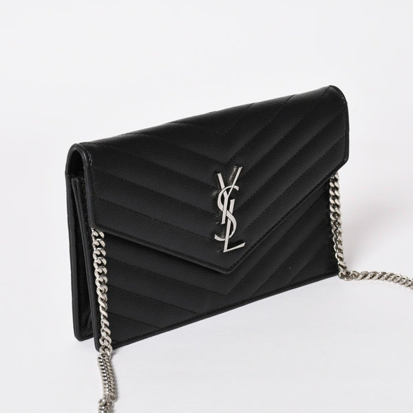 Very Good Condition SAINT LAURENT Cassandra Cassandra Leather Chain Wallet Chain Wallet Caviar Skin YBL393953・0418 Used 4a003538