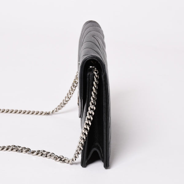 Very Good Condition SAINT LAURENT Cassandra Cassandra Leather Chain Wallet Chain Wallet Caviar Skin YBL393953・0418 Used 4a003538