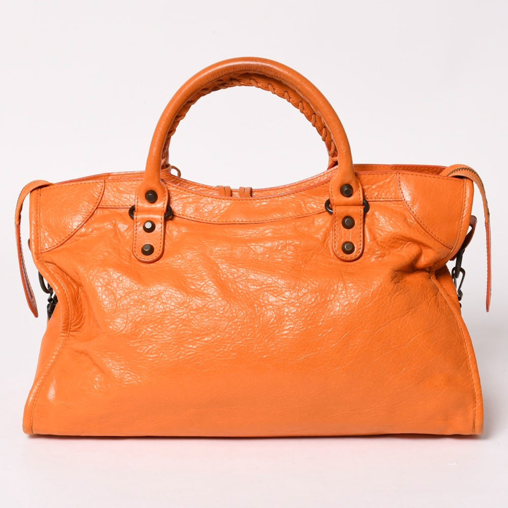 BALENCIAGA バレンシアガ ザ・シティ 2WAYバッグ ハンドバッグ レザー 115748 オレンジ ブロンズ金具 美品 中古 4a003463