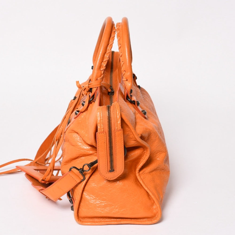 BALENCIAGA The City 2WAY Bag Handbag Leather 115748 Orange Bronze Hardware Good Condition Used 4a003463