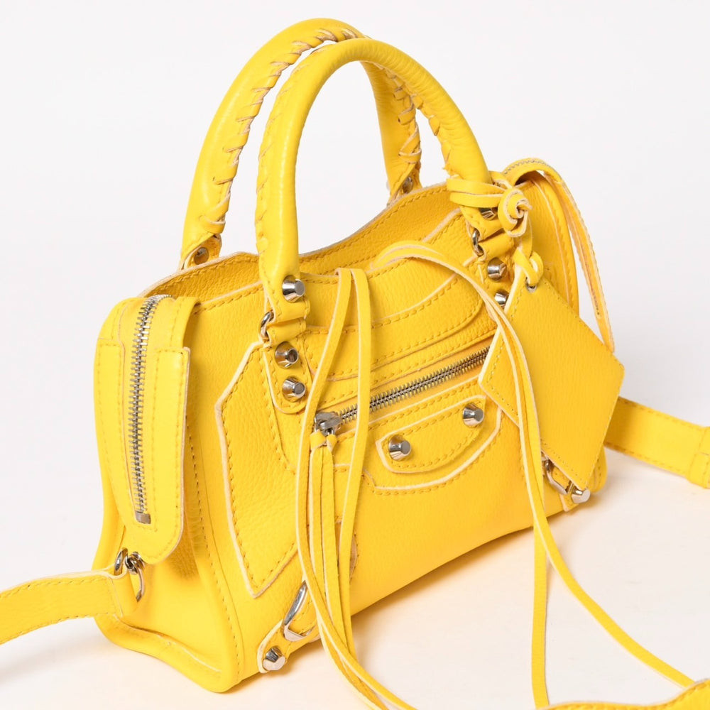 極美品 BALENCIAGA バレンシアガ CLASSIC MINI CITY クラシック ミニ シティ 2WAYバッグ 300295 レザー イエロー 中古 4a003541