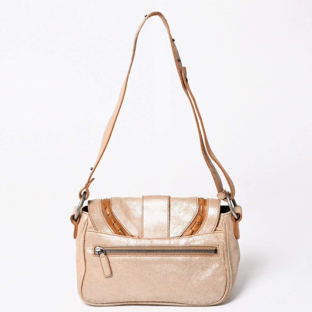 Christian Dior Gaucho Shoulder Bag Galliano Period 26-MA-0066 Beige Metallic Leather Good Condition Used 4a003543
