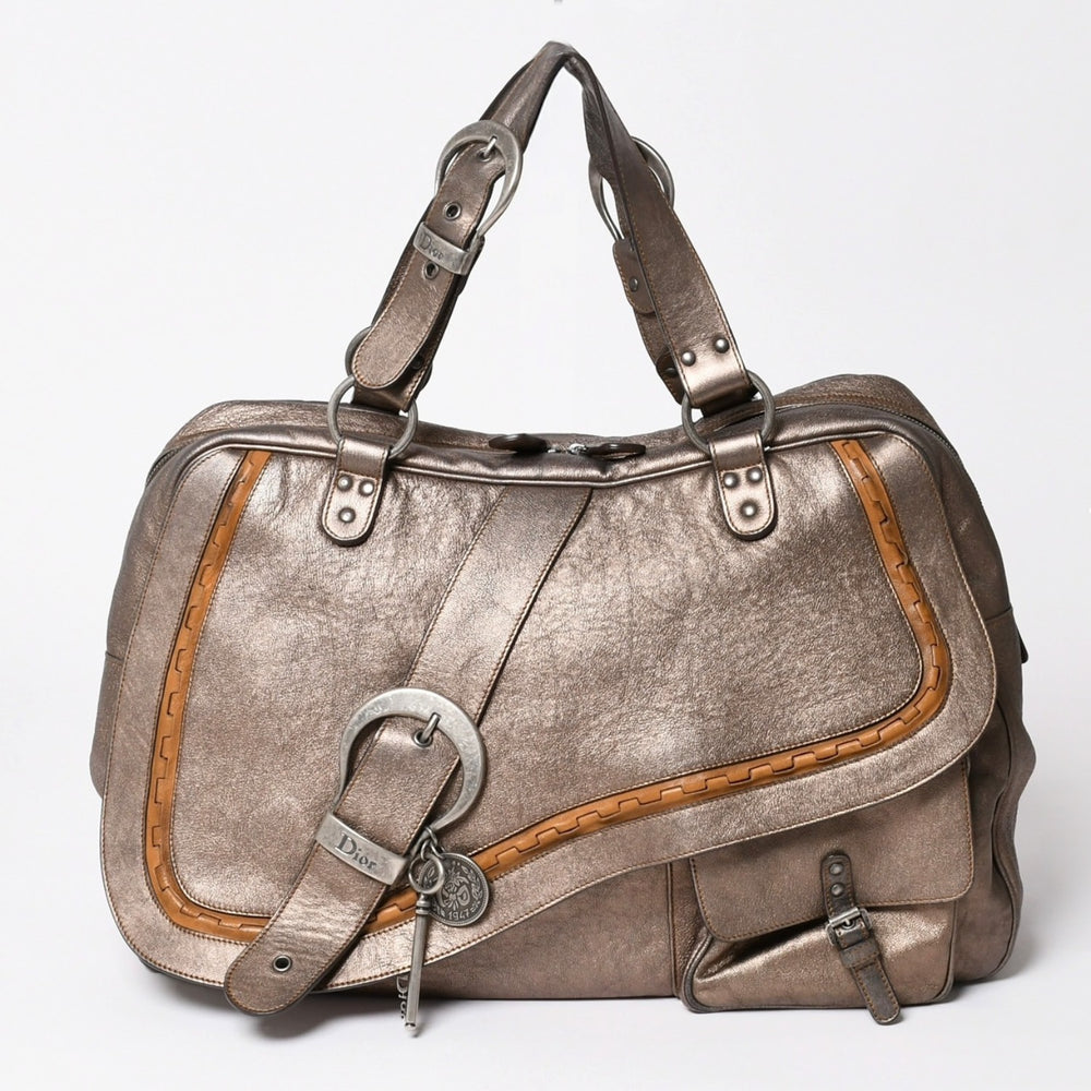Christian Dior Gaucho Saddle Handbag 26-MA-0076 Galliano Period 2006SS Leather Western Style Metallic Brown Good Condition Used 4a003475