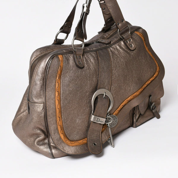 Christian Dior クリスチャンディオール ガウチョサドルハンドバッグ 26-MA-0076 ガリアーノ期 2006SS レザー ウエスタン調 メタリックブラウン 美品 中古 4a003475