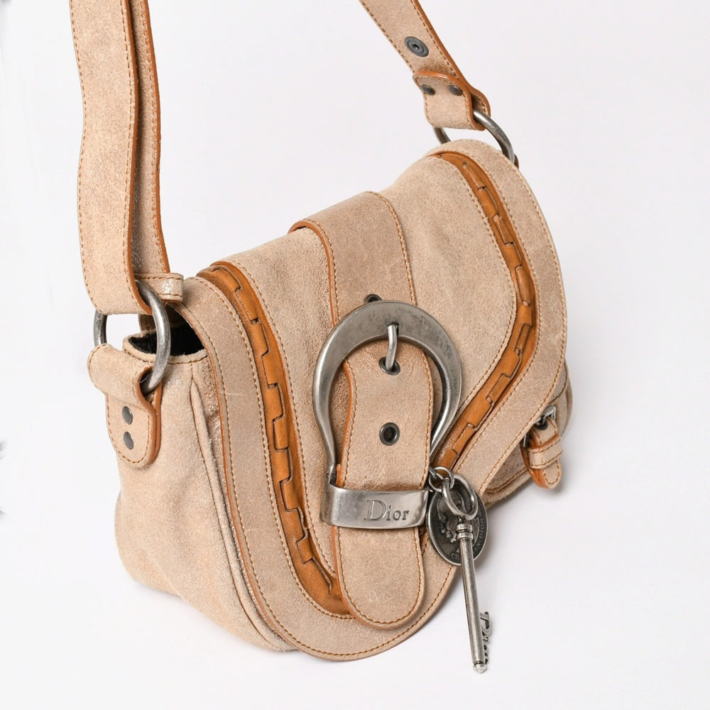 Christian Dior Gaucho Shoulder Bag Galliano Period 26-MA-0066 Beige Metallic Leather Good Condition Used 4a003543
