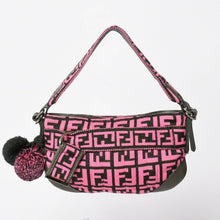 画像をギャラリービューアに読み込む, 極美品 FENDI フェンディ ワンショルダーバッグ 8BR499 ズッカ柄 ニット レザー ピンク カーキ シルバー金具 中古 4a003367