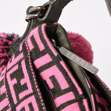 画像をギャラリービューアに読み込む, 極美品 FENDI フェンディ ワンショルダーバッグ 8BR499 ズッカ柄 ニット レザー ピンク カーキ シルバー金具 中古 4a003367