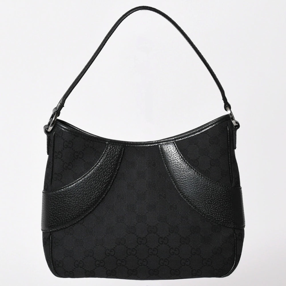 極美品 GUCCI グッチ GGキャンバス ショルダーバッグ ワンショルダーバッグ 肩掛け レザー ブラック 113012 中古 4a002014