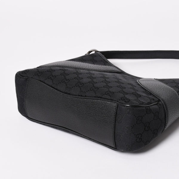 極美品 GUCCI グッチ GGキャンバス ショルダーバッグ ワンショルダーバッグ 肩掛け レザー ブラック 113012 中古 4a002014