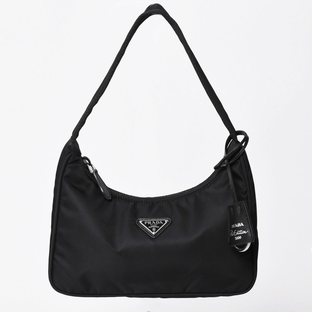 極美品 PRADA プラダ ホーボー ワンショルダーバッグ MV519 ナイロン ブラック トライアングルロゴ シルバー金具 中古 4a003553
